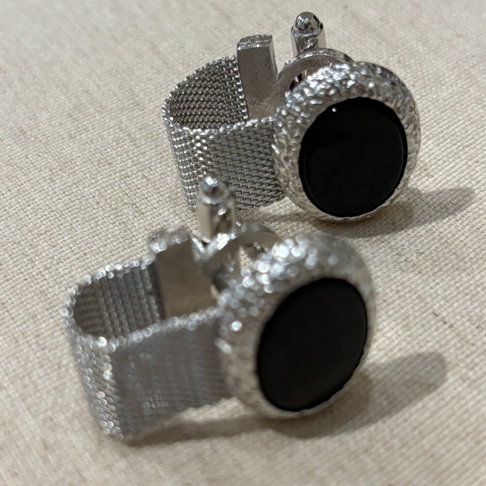 Vintage black glass Silver Tone cufflinks